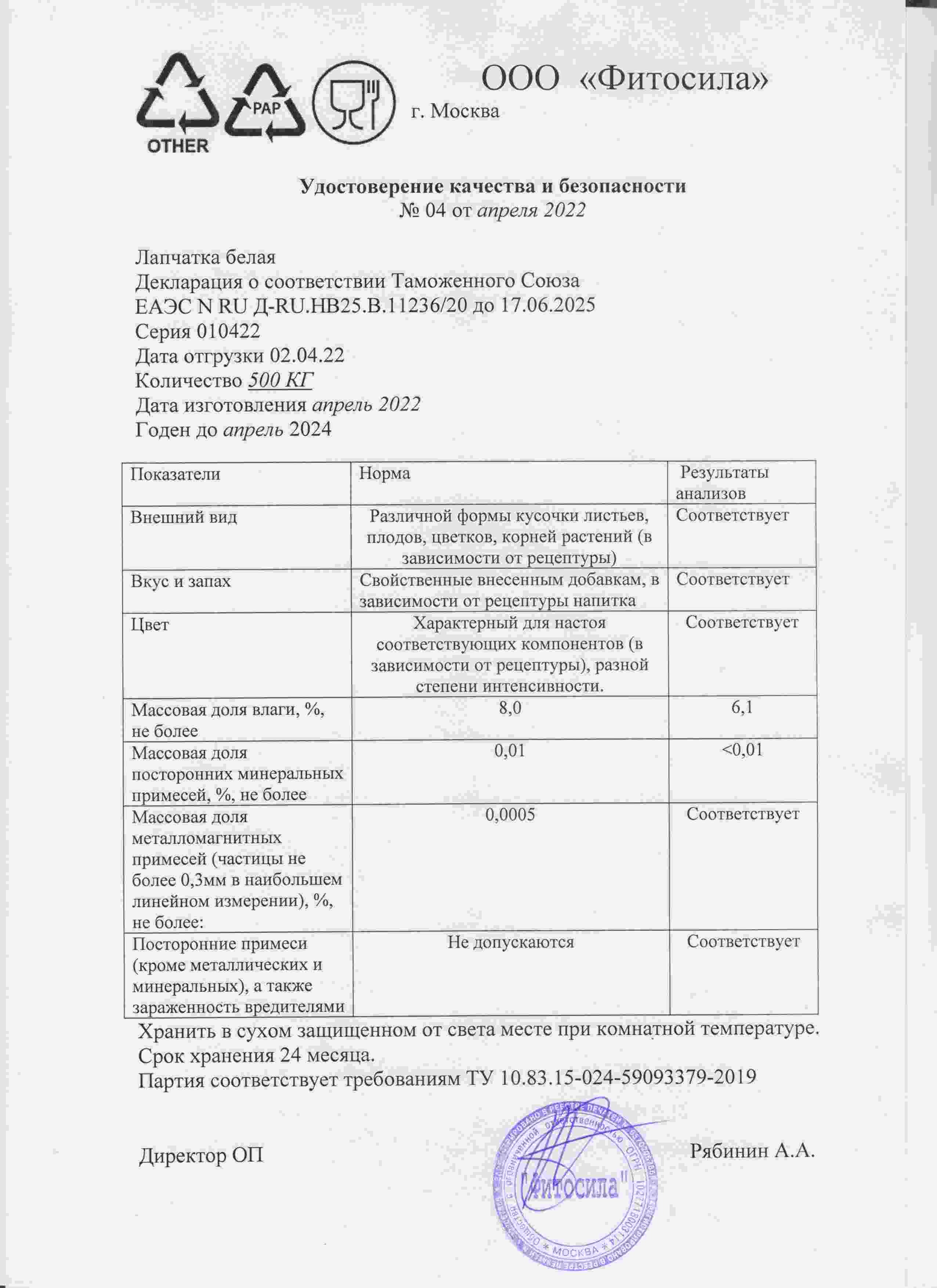 Паспорт №010422